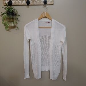 ⭐️ SO Perfectly Soft White Open-Knit Cardigan 60% Cotton Sweater Women’s Small